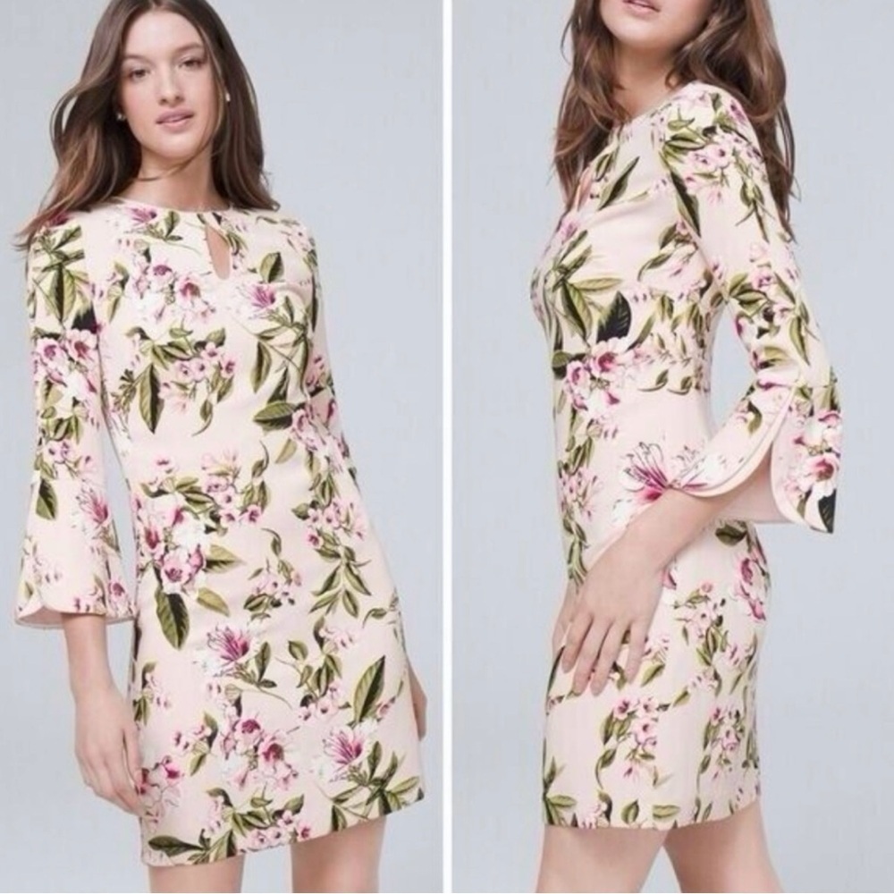 White House Black Market Shift Floral Pink Dress Women’s Size 10 Petal Sleeves